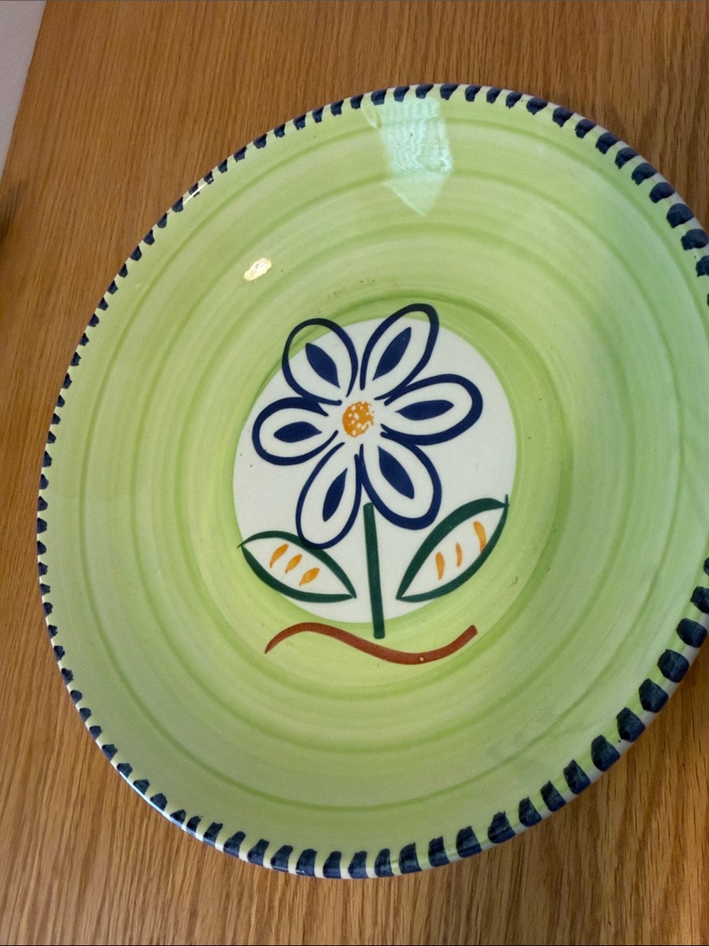 Hand-Painted Light Green Floral Ceramic  Bowl